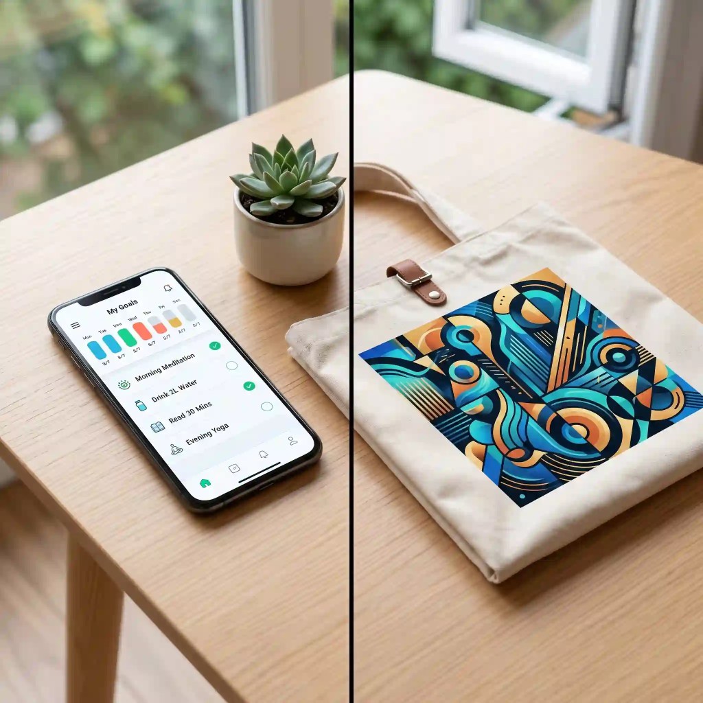 A conceptual split image showing two end product