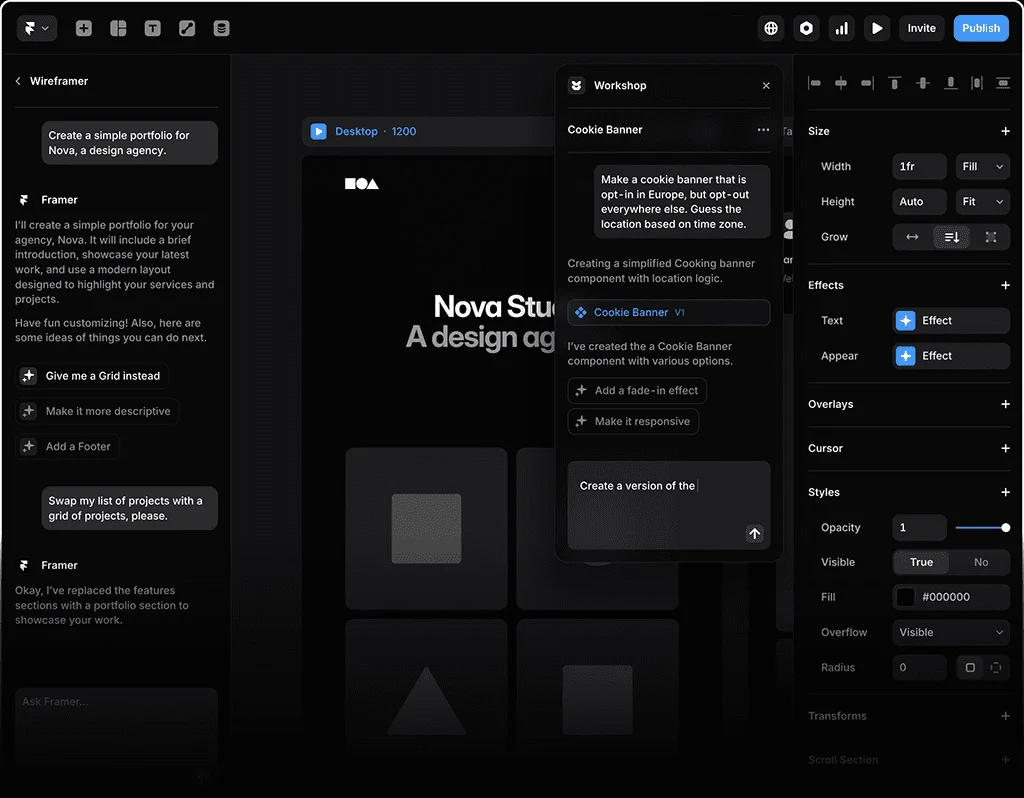Framer AI-generated landing page